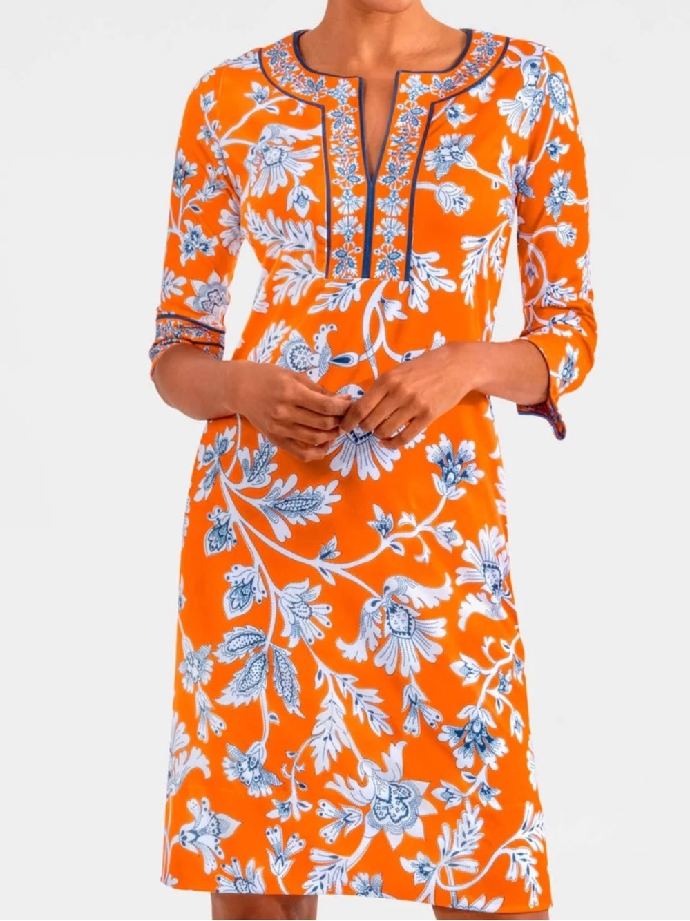 Gretchen Scott Designs Split Neck Dress - Stunning Stippling Orange Large NWT